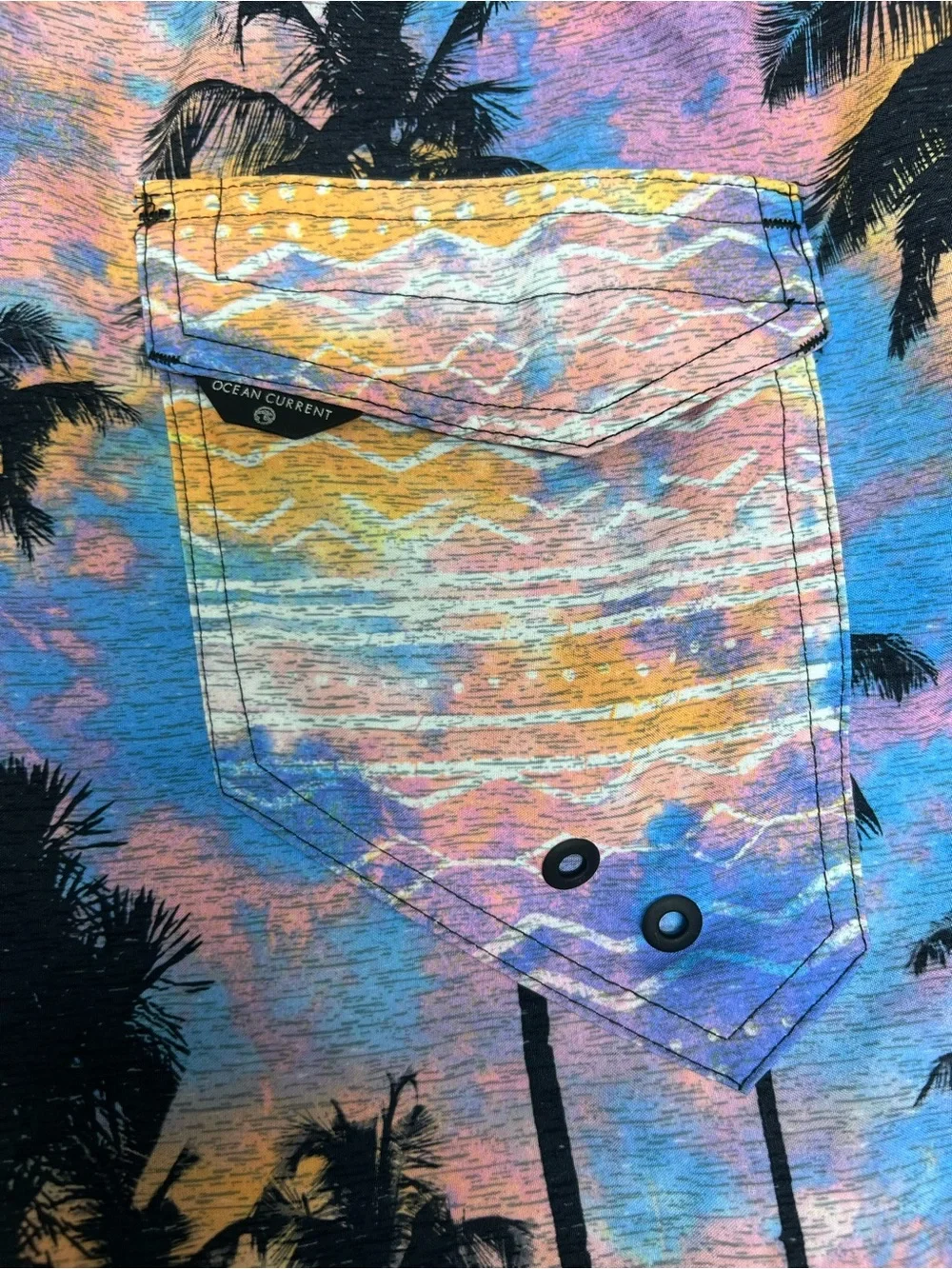 Title: Ocean Current Sunset Palms Tropical Beach Volley Shorts Multicolor Size M